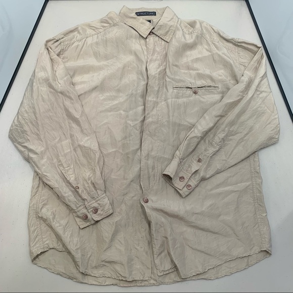 Structure Womens M 100% Silk Tan Popover Blouse Long Sleeve Relaxed Fit Top - Picture 3 of 10